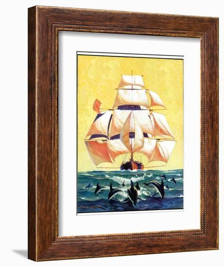 "Dolphins and Ship,"September 29, 1934-Gordon Grant-Framed Giclee Print