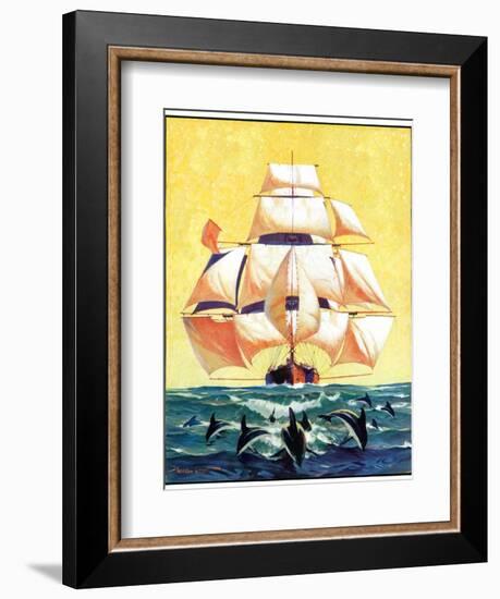 "Dolphins and Ship,"September 29, 1934-Gordon Grant-Framed Giclee Print