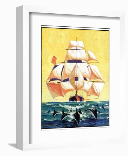 "Dolphins and Ship,"September 29, 1934-Gordon Grant-Framed Giclee Print