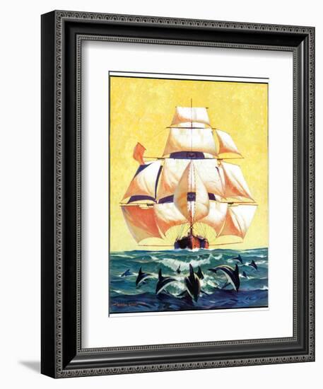 "Dolphins and Ship,"September 29, 1934-Gordon Grant-Framed Giclee Print