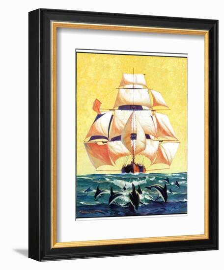 "Dolphins and Ship,"September 29, 1934-Gordon Grant-Framed Giclee Print