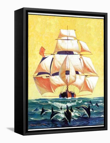 "Dolphins and Ship,"September 29, 1934-Gordon Grant-Framed Premier Image Canvas