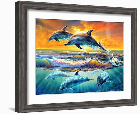 Dolphins at Dawn-Adrian Chesterman-Framed Art Print