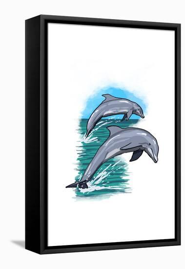 Dolphins Jumping - Icon-Lantern Press-Framed Stretched Canvas