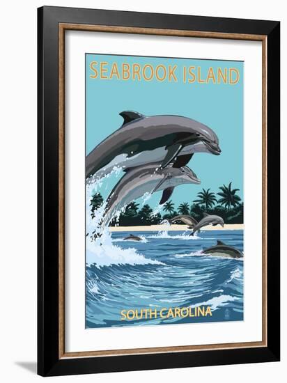 Dolphins Jumping - Seabrook Island, South Carolina-Lantern Press-Framed Art Print