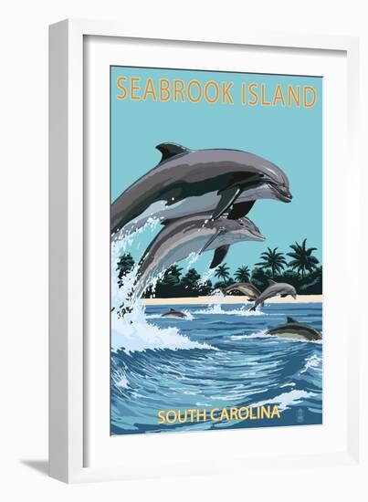 Dolphins Jumping - Seabrook Island, South Carolina-Lantern Press-Framed Art Print