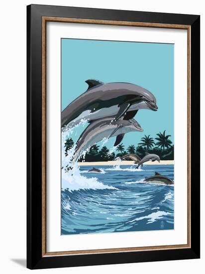 Dolphins Jumping-Lantern Press-Framed Art Print