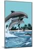 Dolphins Jumping-Lantern Press-Mounted Art Print