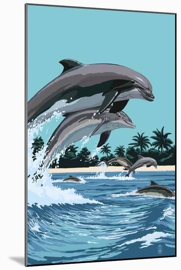 Dolphins Jumping-Lantern Press-Mounted Art Print