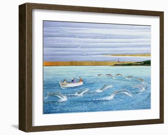 Dolphins Playing, 2004-Liz Wright-Framed Giclee Print