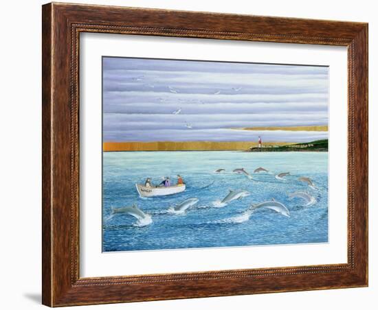 Dolphins Playing, 2004-Liz Wright-Framed Giclee Print