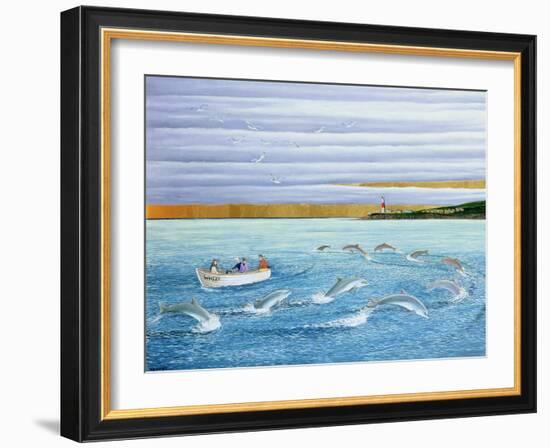 Dolphins Playing, 2004-Liz Wright-Framed Giclee Print