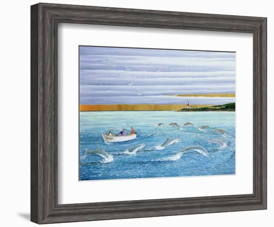 Dolphins Playing, 2004-Liz Wright-Framed Giclee Print