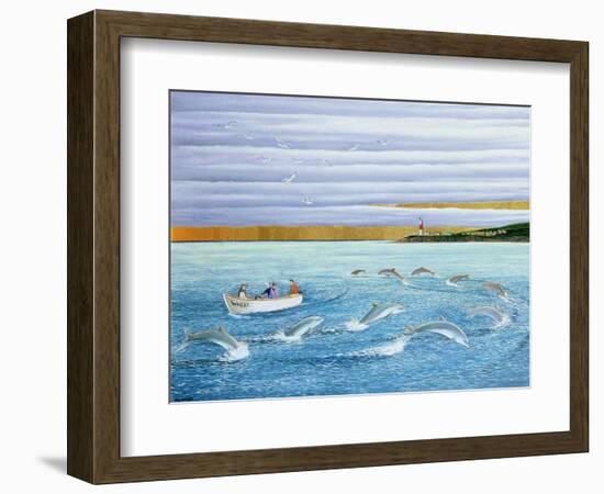 Dolphins Playing, 2004-Liz Wright-Framed Giclee Print