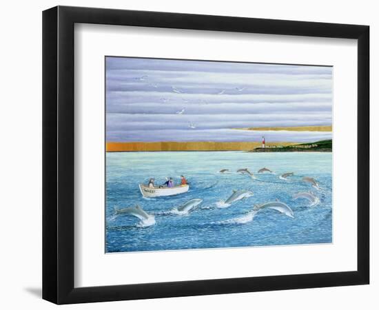 Dolphins Playing, 2004-Liz Wright-Framed Giclee Print