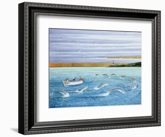 Dolphins Playing, 2004-Liz Wright-Framed Giclee Print