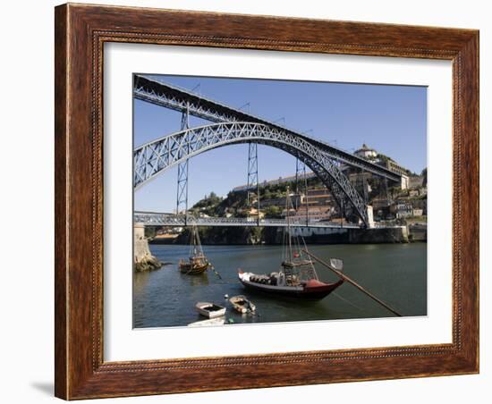 Dom Luis 1 Bridge over the River Douro, Cais De Ribeira Waterfront, Oporto, Portugal-White Gary-Framed Photographic Print