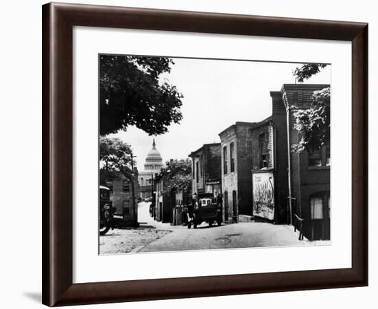 Dome of the Capitol Building Seen from Street in Neighboring Slum-Carl Mydans-Framed Photographic Print