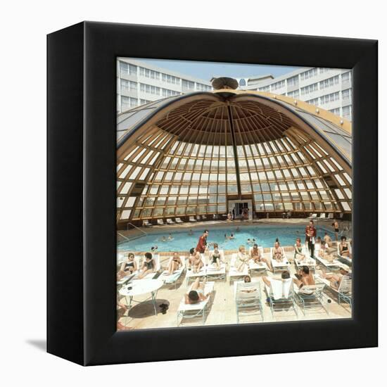 Dome over Swimming Pool as Guests are Served Cocktails at International Inn, Washington DC, 1963-Yale Joel-Framed Premier Image Canvas