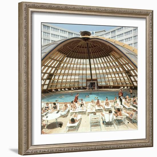 Dome over Swimming Pool as Guests are Served Cocktails at International Inn, Washington DC, 1963-Yale Joel-Framed Photographic Print