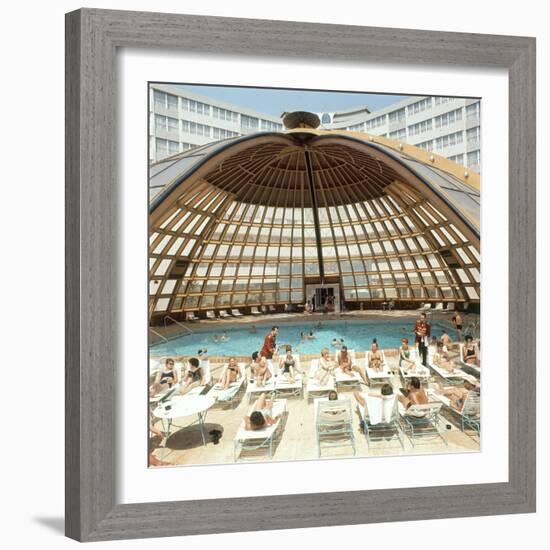 Dome over Swimming Pool as Guests are Served Cocktails at International Inn, Washington DC, 1963-Yale Joel-Framed Photographic Print