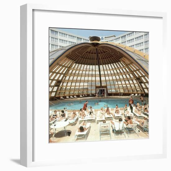 Dome over Swimming Pool as Guests are Served Cocktails at International Inn, Washington DC, 1963-Yale Joel-Framed Photographic Print