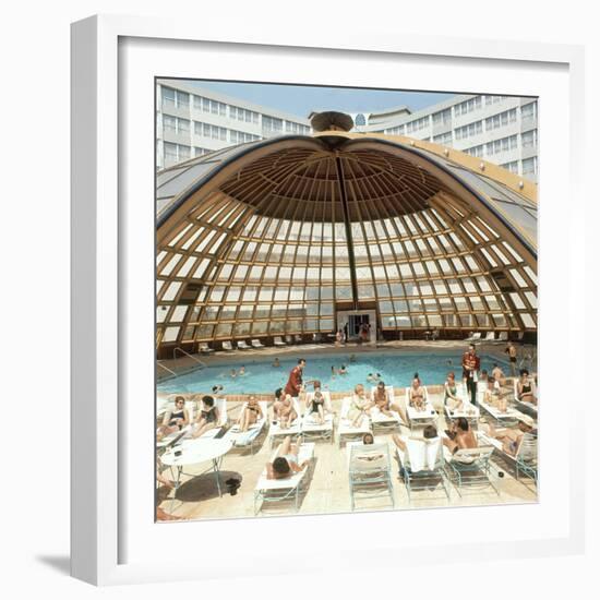 Dome over Swimming Pool as Guests are Served Cocktails at International Inn, Washington DC, 1963-Yale Joel-Framed Photographic Print