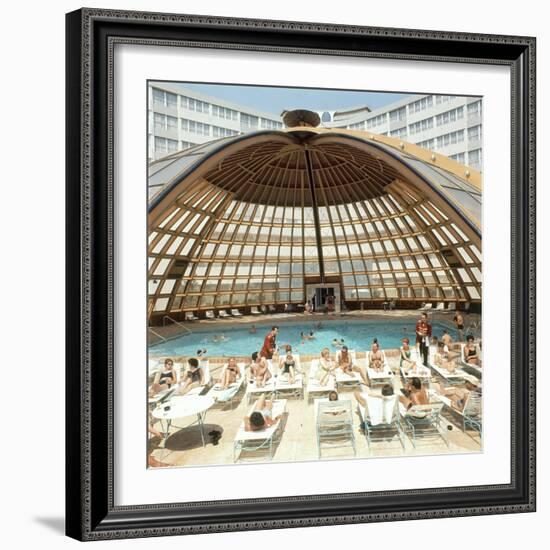 Dome over Swimming Pool as Guests are Served Cocktails at International Inn, Washington DC, 1963-Yale Joel-Framed Photographic Print