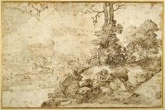 Landscape with Roger and Angelica, from 'Orlando Furioso', X, after Titian-Domenico Campagnola-Framed Giclee Print