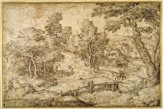 Landscape with Roger and Angelica, from 'Orlando Furioso', X, after Titian-Domenico Campagnola-Framed Giclee Print