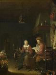 Man Reading and a Woman Spinning Yarn-Domenicus van Tol-Framed Art Print