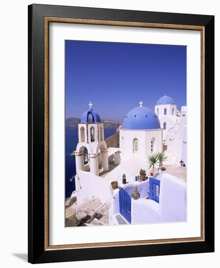 Domes and Bell Tower of Blue and White Christian Church, Oia, Santorini, Aegean Sea, Greece-Sergio Pitamitz-Framed Photographic Print