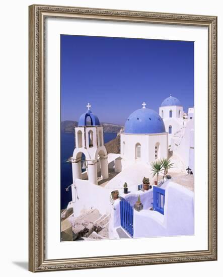 Domes and Bell Tower of Blue and White Christian Church, Oia, Santorini, Aegean Sea, Greece-Sergio Pitamitz-Framed Photographic Print