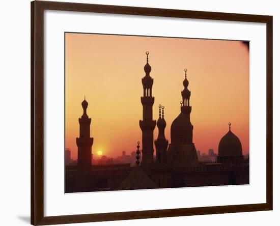 Domes and Minarets Silhouetted at Sunset, Cairo, Egypt, North Africa, Africa-null-Framed Photographic Print