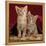 Domestic Cat, Portrait of Ginger and Spotted-Tabby Kittens Under Red Velours Curtain-Jane Burton-Framed Premier Image Canvas