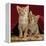 Domestic Cat, Portrait of Ginger and Spotted-Tabby Kittens Under Red Velours Curtain-Jane Burton-Framed Premier Image Canvas