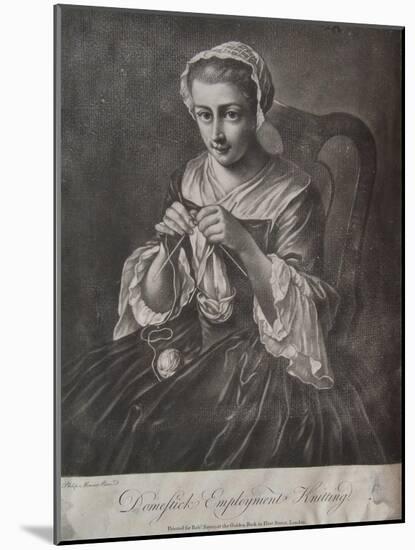 Domestick Employment Knitting (Mezzotint)-Richard Houston-Mounted Giclee Print