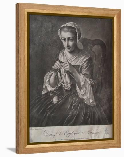 Domestick Employment Knitting (Mezzotint)-Richard Houston-Framed Premier Image Canvas