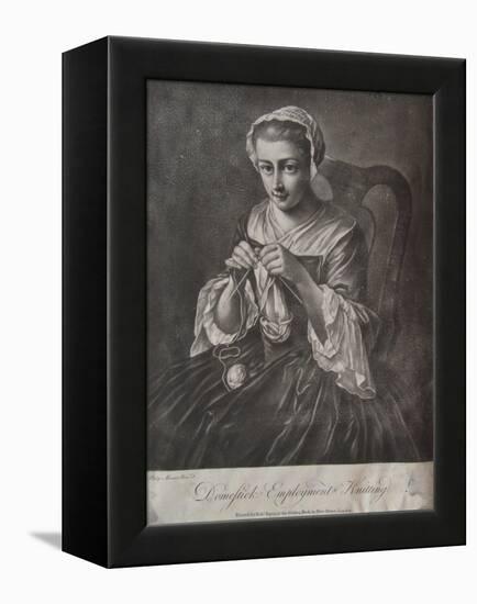 Domestick Employment Knitting (Mezzotint)-Richard Houston-Framed Premier Image Canvas