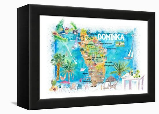 Dominica Antilles Illustrated Travel Map with Roads and Highlights-M. Bleichner-Framed Stretched Canvas