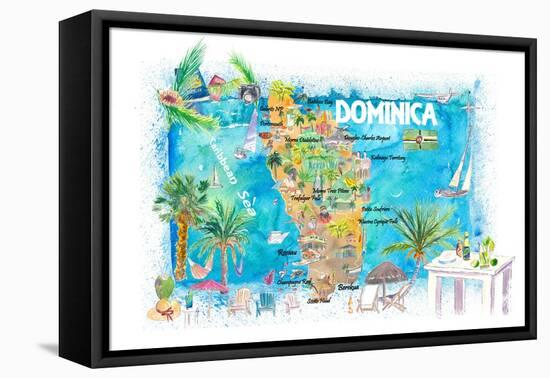 Dominica Antilles Illustrated Travel Map with Roads and Highlights-M. Bleichner-Framed Stretched Canvas