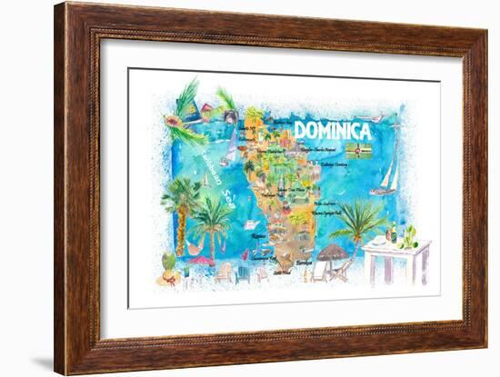 Dominica Antilles Illustrated Travel Map with Roads and Highlights-M. Bleichner-Framed Art Print
