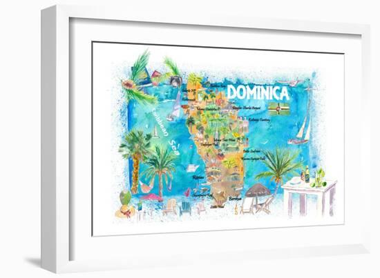 Dominica Antilles Illustrated Travel Map with Roads and Highlights-M. Bleichner-Framed Art Print