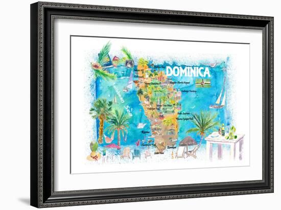 Dominica Antilles Illustrated Travel Map with Roads and Highlights-M. Bleichner-Framed Art Print