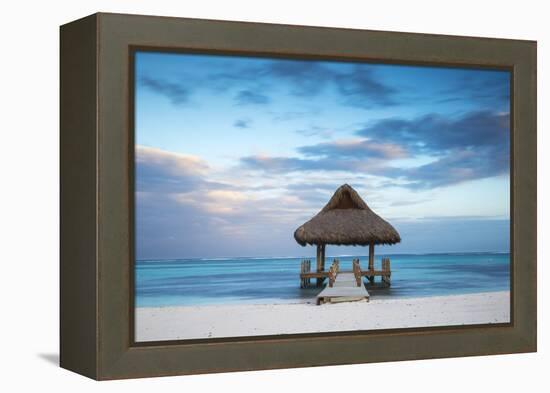 Dominican Republic, Punta Cana, Playa Blanca, Wooden Pier with Thatched Hut-Jane Sweeney-Framed Premier Image Canvas