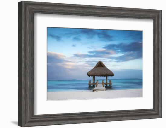 Dominican Republic, Punta Cana, Playa Blanca, Wooden Pier with Thatched Hut-Jane Sweeney-Framed Photographic Print