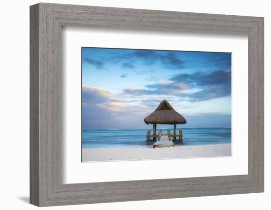 Dominican Republic, Punta Cana, Playa Blanca, Wooden Pier with Thatched Hut-Jane Sweeney-Framed Photographic Print