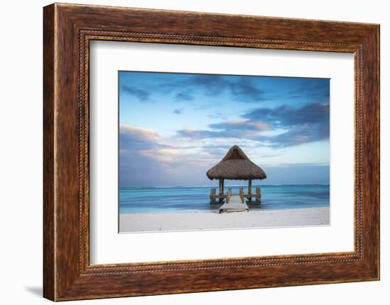 Dominican Republic, Punta Cana, Playa Blanca, Wooden Pier with Thatched Hut-Jane Sweeney-Framed Photographic Print