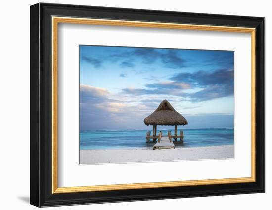 Dominican Republic, Punta Cana, Playa Blanca, Wooden Pier with Thatched Hut-Jane Sweeney-Framed Photographic Print