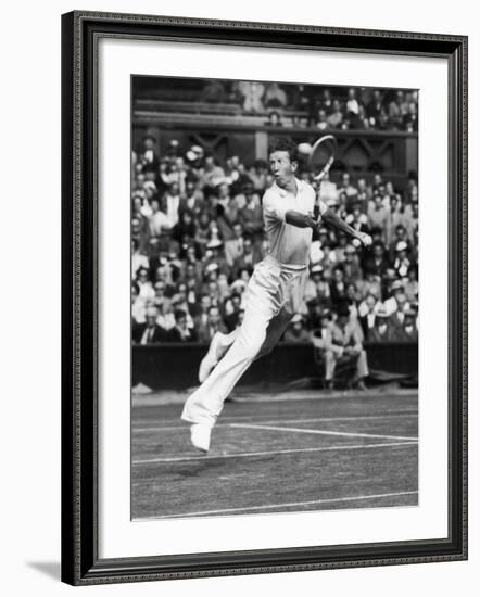 Don Budge in Full Length Action Portrait During Singles Match at Wimbledon Tennis Tournament-null-Framed Premium Photographic Print